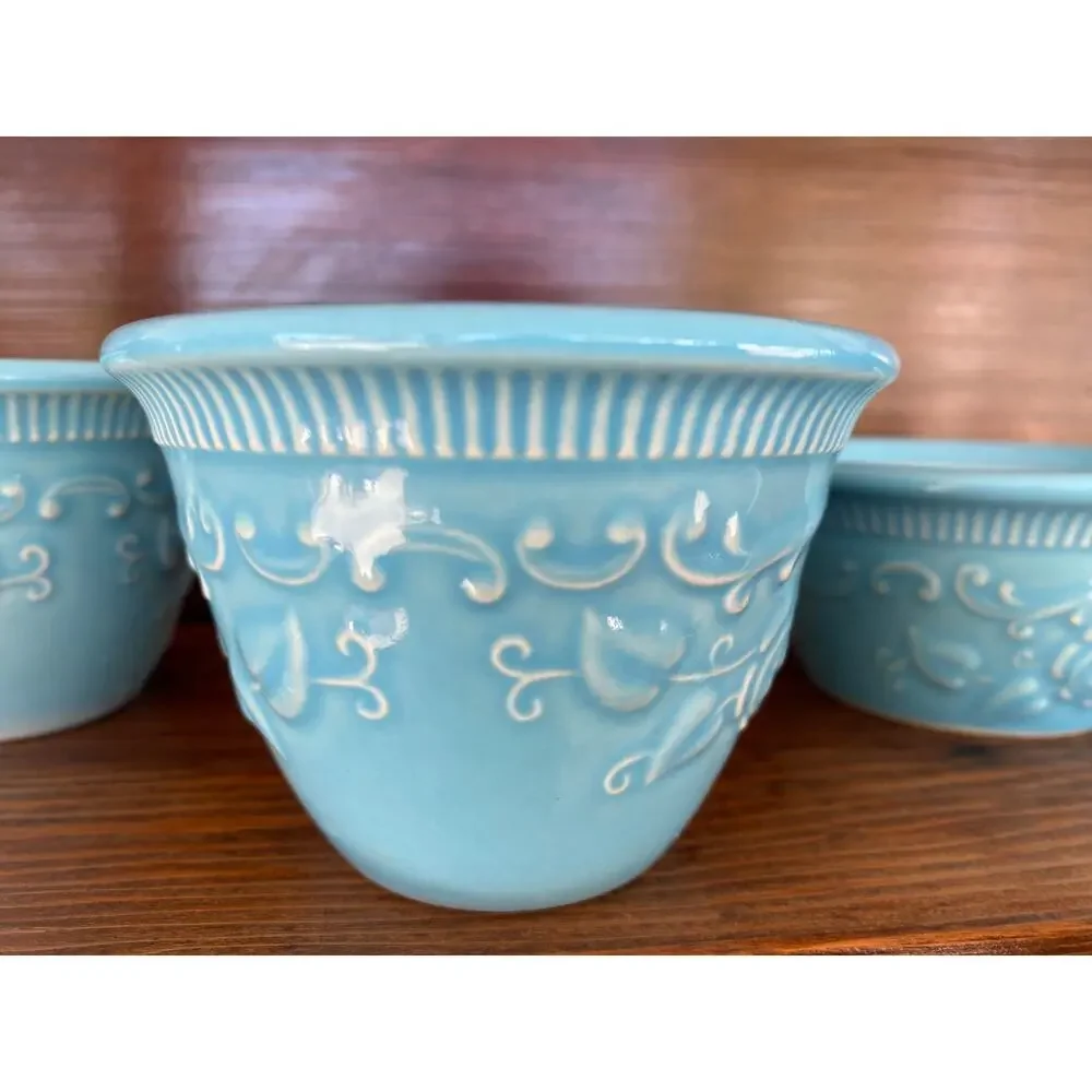 4 T.S.T. Oven Serve Ware Cups 3 Blue 1 Brown